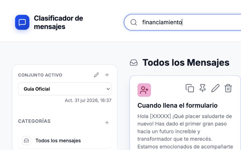 Buscador global con un término escrito y la primera tarjeta de resultado