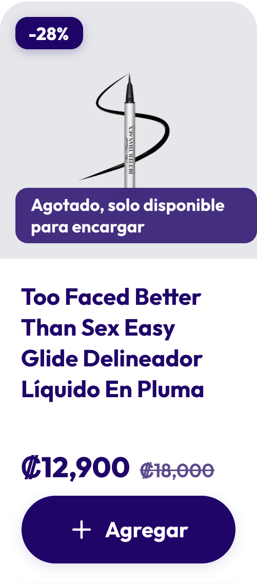Tarjeta de producto con la etiqueta Agotado, solo disponible para encargar, y el botón Agregar activo